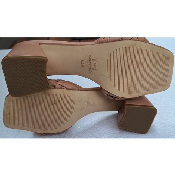 Marc Fisher Cerita Woven Quilted Square toe Block Heel Tan Leather Sandals 8.5 - Picture 7 of 10